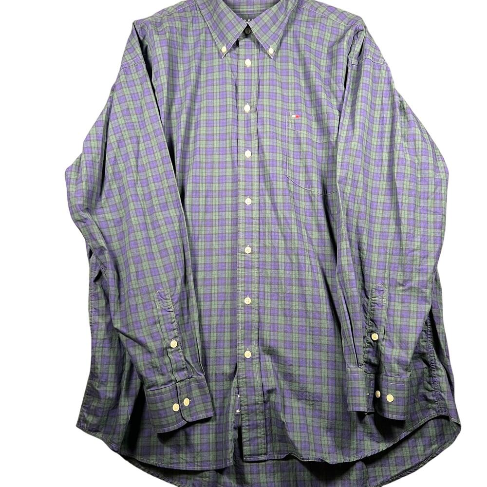 Tommy Hilfiger Men’s XXL Plaid Button-Front Point Collar Long Sleeve Shirt